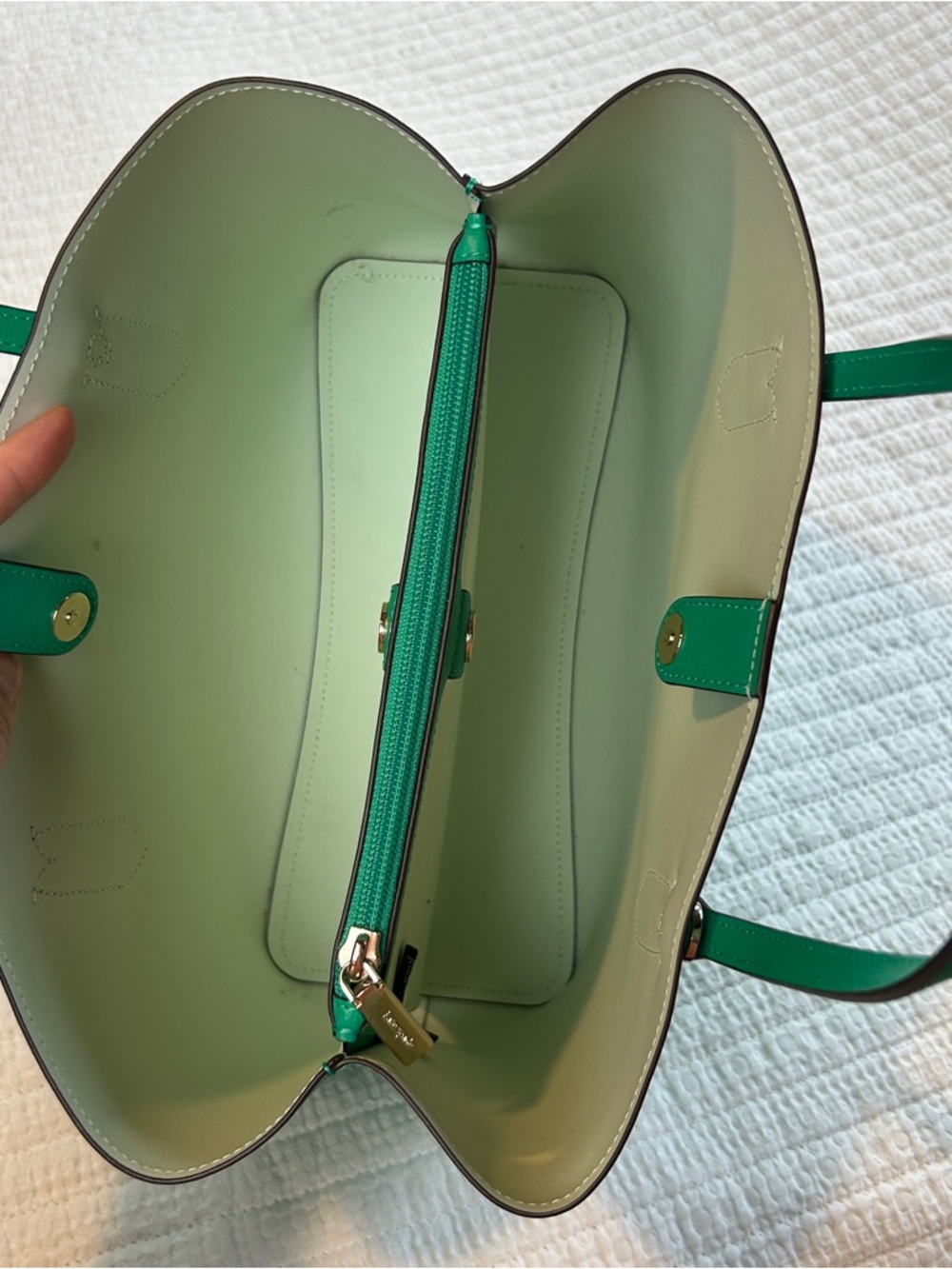 kate spade New York Harper Satchel Green Structured Leather Bag missing strap - Picture 5 of 11